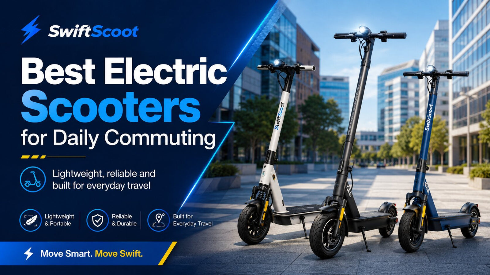 Best electric scooters for daily commuting in Australia with a SwiftScoot electric scooter in an urban city setting.